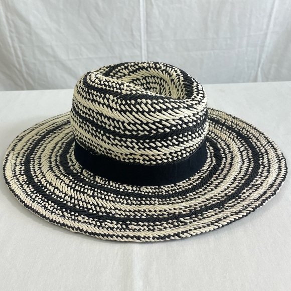 ZARA Woven Fedora Ecru/Black, 3.5” Wide Brim - Picture 5 of 13